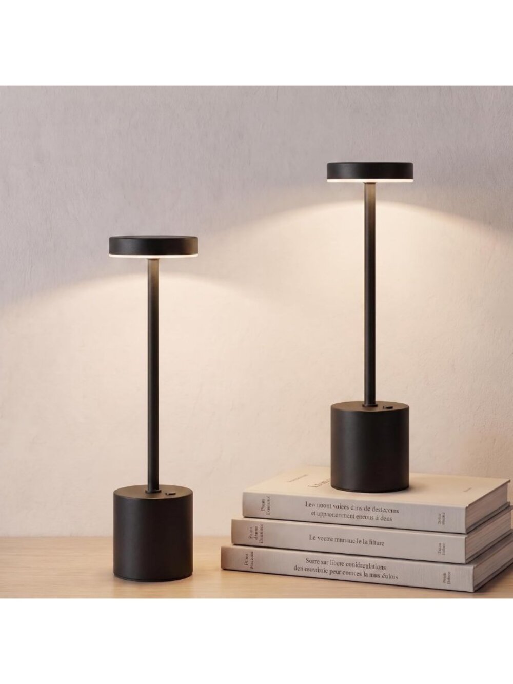 Set of 2 Cordless Rechargeable Black Table Lamps - Modern Home Lighting